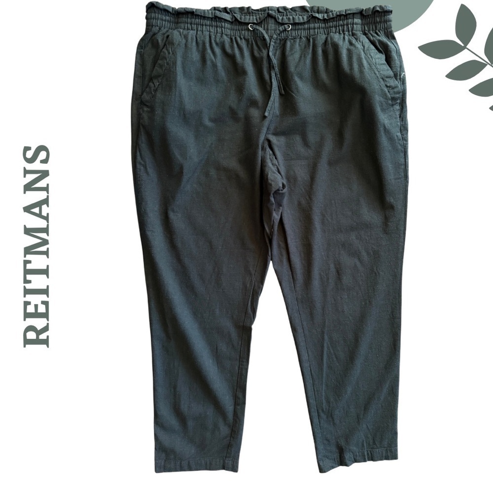 🛍️3/$40 REITMANS Signature Linen Blend Jogger Capri Pants Black Elastic Waist 18